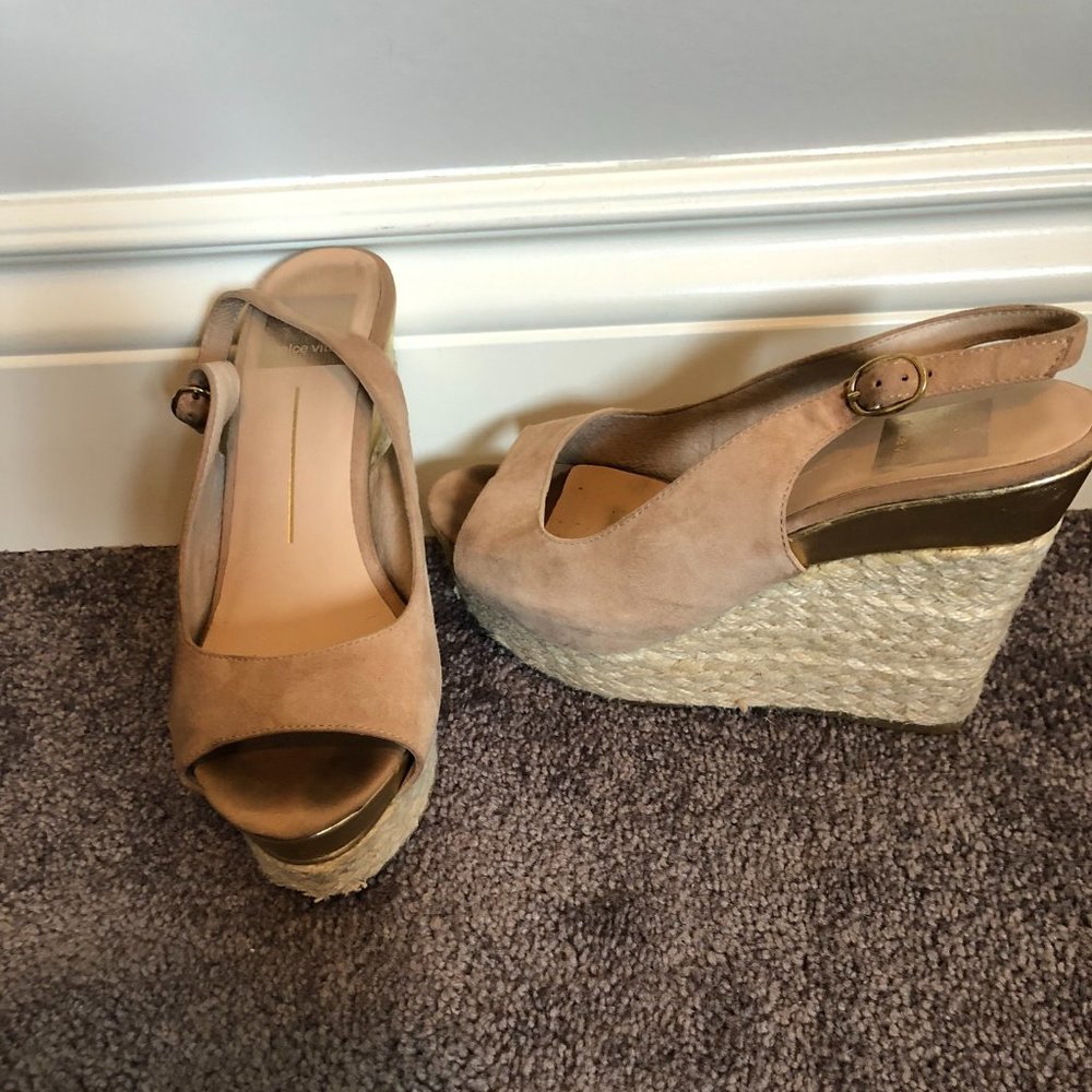 Dolce Vita Gold and Pink Espadrilled Wedge